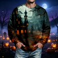 thumbnail image 4 of Men's Halloween Sweatshirt Haunted House Pullover Long Sleeve Scary Ghost Pumpkin Shirt Casual Spooky Graphic Top Navy 4XL, 4 of 6