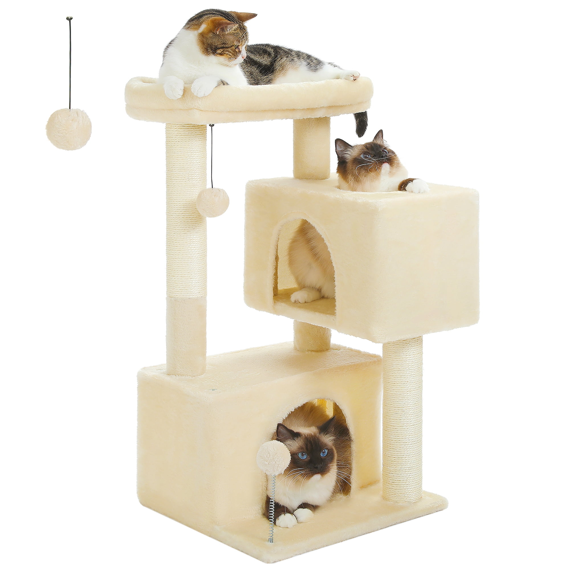 PEQULTI 31.5" Modern Cat Tree Tower with Dual Large Condos for Kitten ＆ Medium Size Cat Beige