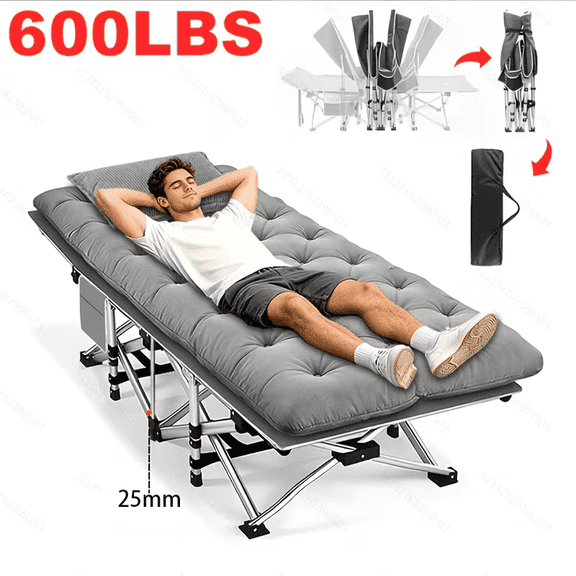 Camping Cot for Adults with 2 Sided Mattress - 75" x 28" Cot, 1200D Oxford Portable Cot Bed with Carry Bag for Camp Travel Guest