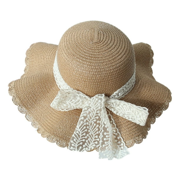 Sombrero de paja con ala grande y lazo de encaje de 54 a 58 cm de circunferencia para mujer, sombrero de playa con protección solar para verano