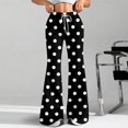 thumbnail image 2 of Women's Fashion Loose Drawstring Waist Polka Dot Print Casual Sports Flared Pants, Black, L, 2 of 4