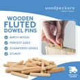 thumbnail image 3 of Oversized Wooden Dowel Pins 7/16" x 3", Pack of 100 Fluted Dowel Joints for Woodworking, Furniture and Crafts, by Woodpeckers, 3 of 5