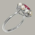 thumbnail image 3 of LBG British Made 925 Sterling Silver Natural Ruby & Cultured Pearl Womens Anniversary Ring - 33 size options - Size 12, 3 of 6