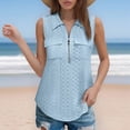 thumbnail image 5 of Womens Tank Tops Summer Collared Quarter Zip Blouses Sleeveless V Neck Shirts Business Casual Loose Eyelet Tunic Top (S, Sky Blue), 5 of 9
