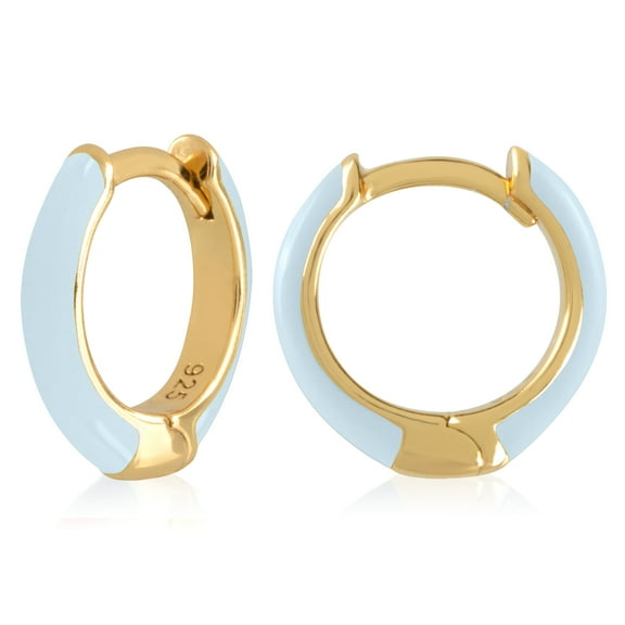 Gold Plated Light Blue Enamel Huggie Hoop Earrings for Women