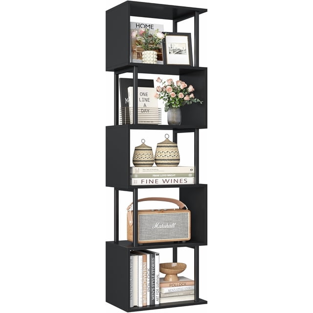 Bookshelf Geometric Bookcase S Shaped Book Shelves Unit for Living Room Tier Tall Decorative Display Shelf for Bedroom Study Room Rustic