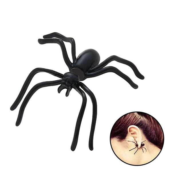 Yuarrent 2020 decoración de Halloween 3D espeluznante Punk negro araña pendientes Animal Halloween Stud oreja manguito pendiente para decoración de Kits de decoración para fiestas Yuarrent HA000325-00