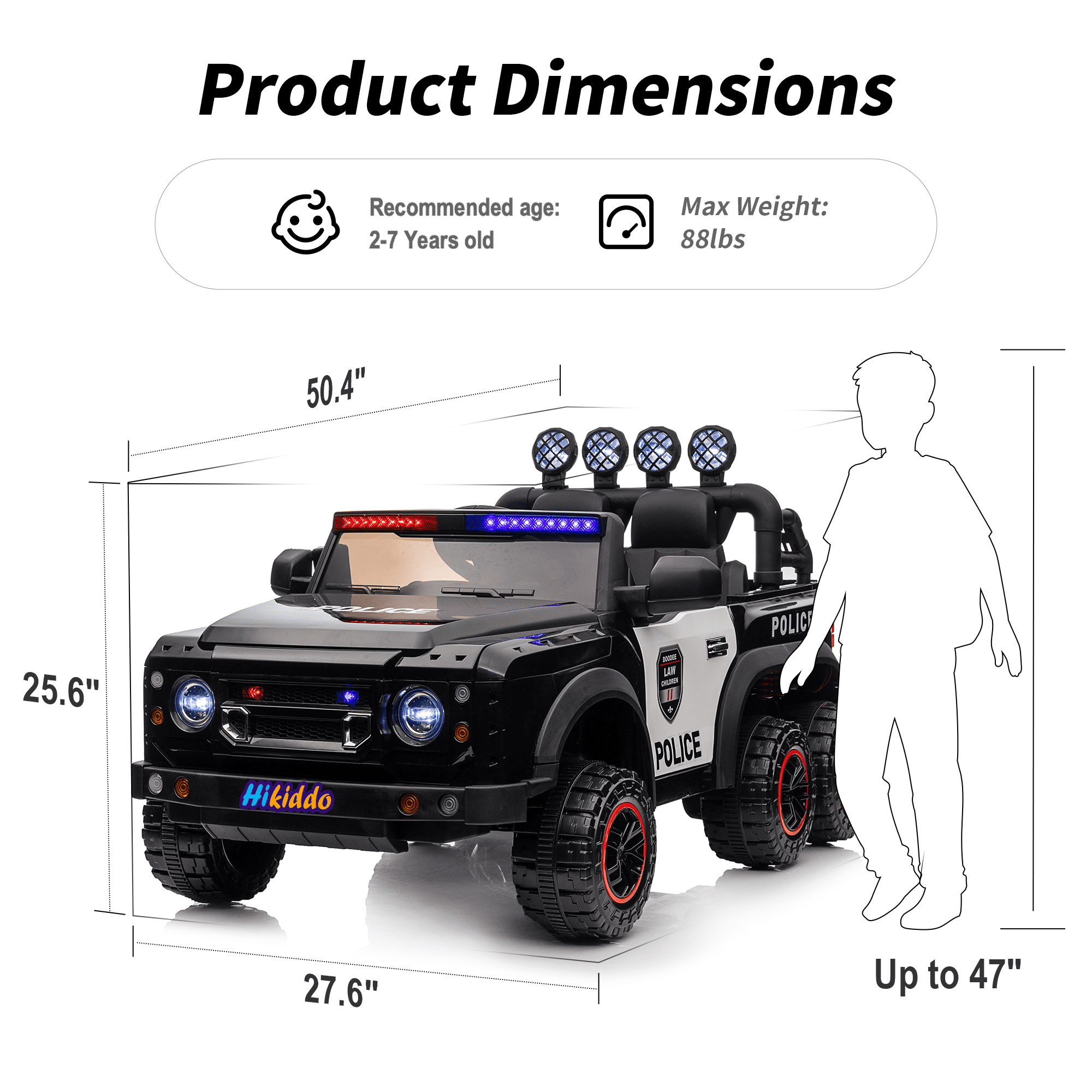 Hikiddo 24V 10Ah Ride on Toy Truck, 4WD 2 Seater Kids Electric Cars for Girl Boy w/ Remote, 4x200W Motor - Black