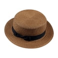 thumbnail image 1 of ENJOYW Summer Boater Ribbon Bowknot Solid Color Round Flat Straw Sun Cap Women HatStraw, Ribbon, 1 of 7