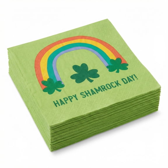 Amscan Happy Shamrock Day Beverage Napkins, 5 in, 32 Count