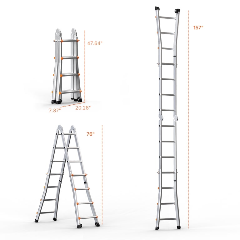 KFFKFF 13 Ft Telescoping A-Frame Extension Ladder, 330 Lb photo 8