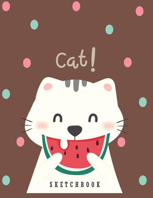 Cat! Sketchbook Cute Cat on Brown Cover (8.5 X 11) Inches 110 Pages
