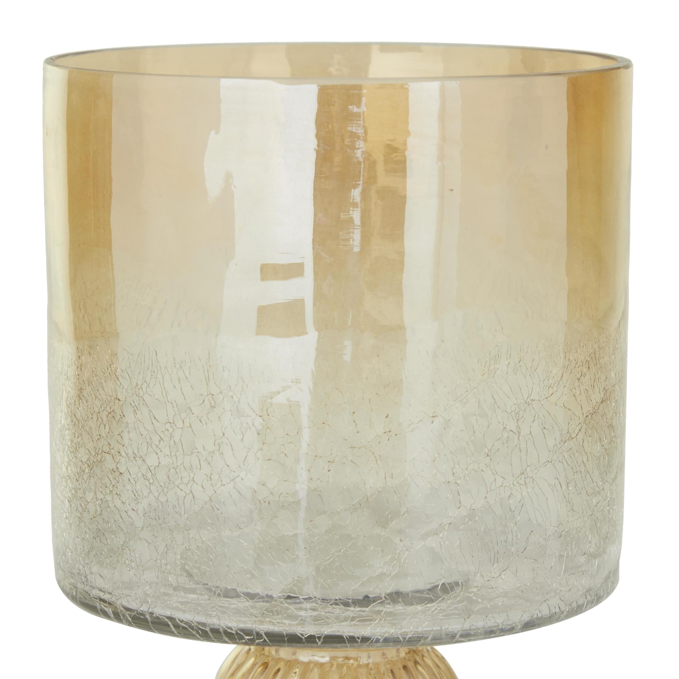 DecMode Gold Glass Handmade Turned Style Pillar Hurricane Lamp with Faux Mercury Glass Finish