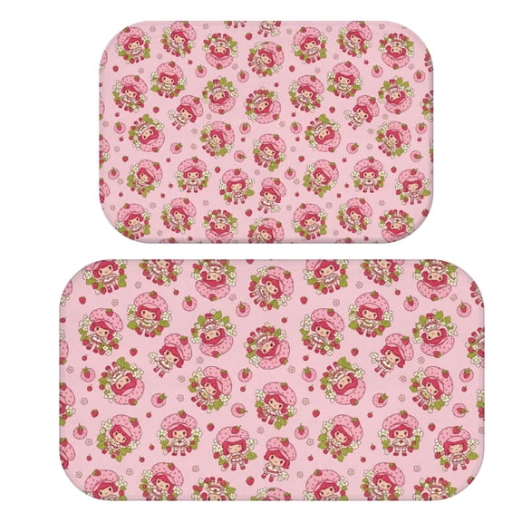 Strawberry and Girl Pink Pattern Bath Mat Set Of 2,Non-Slip Rug for Bathroom,Kitchen,Bedroom,Entrance, 30x17 and 23.5x15.7 Inches