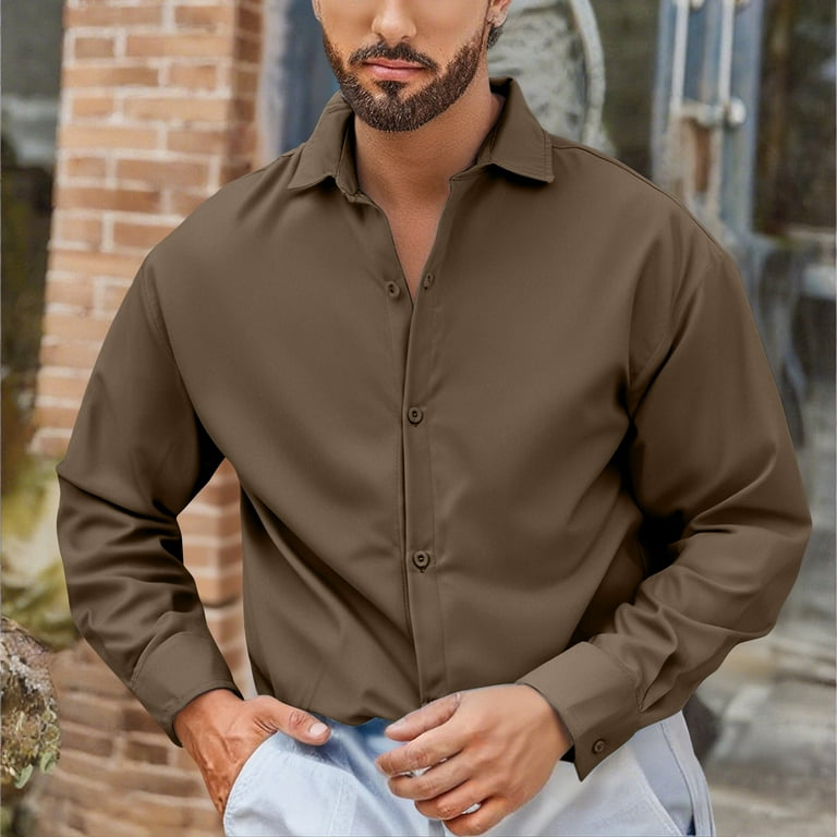 USNSM Mens Dress Shirts Slim Fit Dress Shirts for Men Solid Color Long  Sleeve Wrinkle Free Button Down Shirt Yellow M - Walmart.com