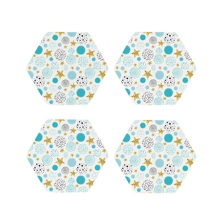 

Matuu Gold Stars Blue Dots Pattern for Cup Coasters Set of 4 Leather Coasters Desk Coasters for Office Measures 4” x 4”-Hexagon