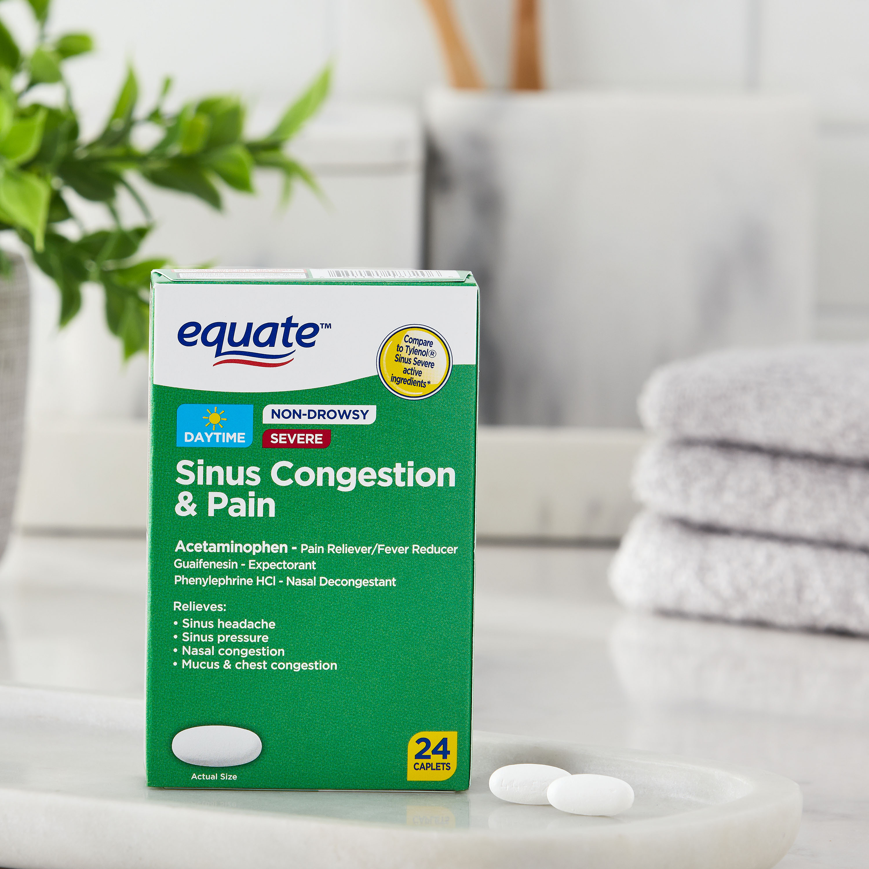 Equate Severe Sinus Congestion & Pain Acetaminophen Caplets 325mg, 24 Count - image 4 of 10