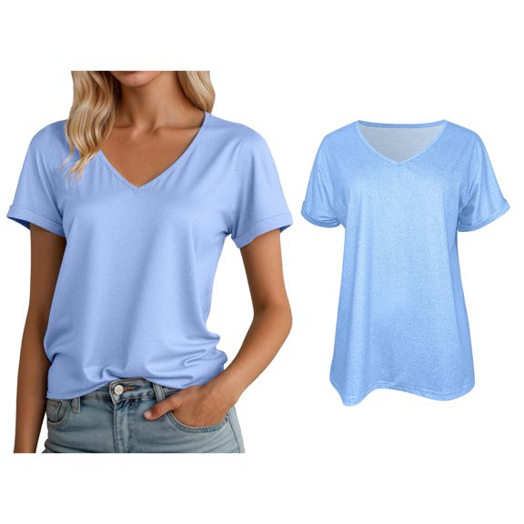 Women T Shirt Short Sleeve V Neck Basic Tee Shirt Womens Summer Clothes Casual Tops for Women