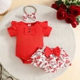 thumbnail image 2 of Staki Newborn Girl Clothes Baby Double Ruffle Romper Summer Dress Newborn Outfits Girl 3M 6M 9M Red,3-6 Months, 2 of 8