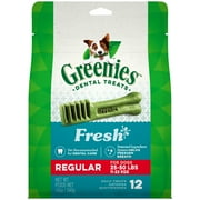 (Free $5 Gift Card Included) GREENIES Regular Size Natural Dental Dog Treats Fresh Flavor, 12 oz. Pack
