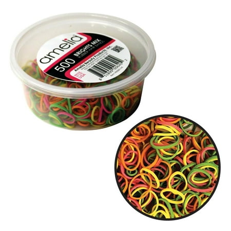 Amelia Beauty | 1/2in Brights Neon Mix Elastic Rubber Band Pony Tail Holders | Made in USA Ideal for Ponytails Braids Twists Dreadlocks Styling Accessories for Women Men and Girls | 500 Pack