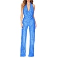 thumbnail image 2 of Ankishi Halter Jumpsuit Deep V Sexy Halter Sequin Jumpsuit Cowl Neck Backless Romper for Night Club Dating, 2 of 7