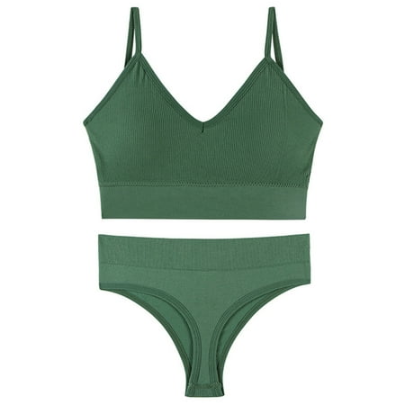 

Women Wheel-Free Bra and Thong Set Rib Underwear High Cut Panties Blue M