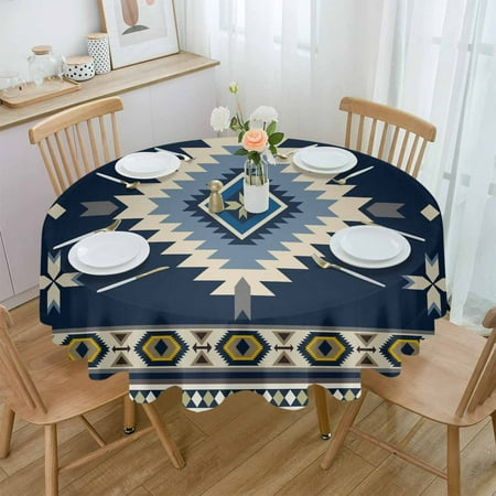 

Bohemian Geometric Decoration Blue Round Waterproof Tablecloth Home Decorative Table Cover Party Wedding Dining Room Table Cloth