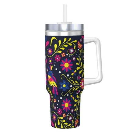 

Zeuib Colorful Mexican Printed Insulated Stainless Steel Hot/Cold Coffee Cup 40oz Ice Bully With Handle Tumbler with Straw and Handle Insulated Water Bottle Travel Mug Cup