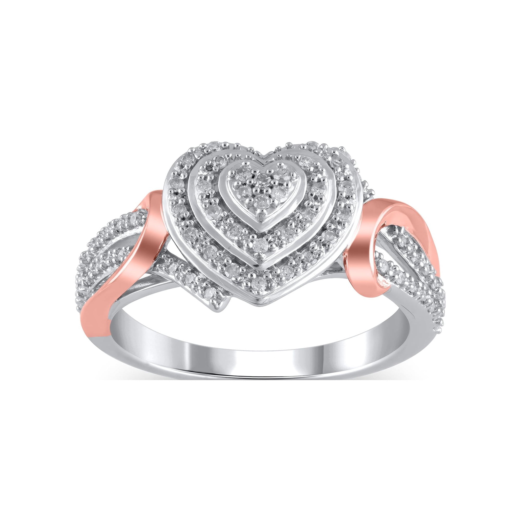 Hold My Hand 1/6 Ct Natural White Diamond Love Heart Women's Ring in 14K Rose Gold Plated