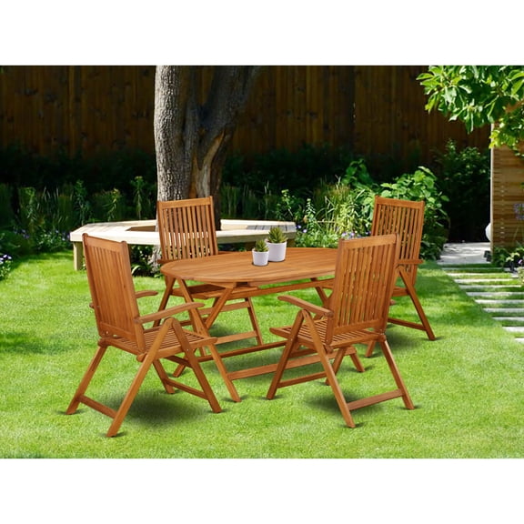 Acacia Patio Dining Set - 5 Piece Outdoor Table & Chairs - Mediterranean Style Furniture