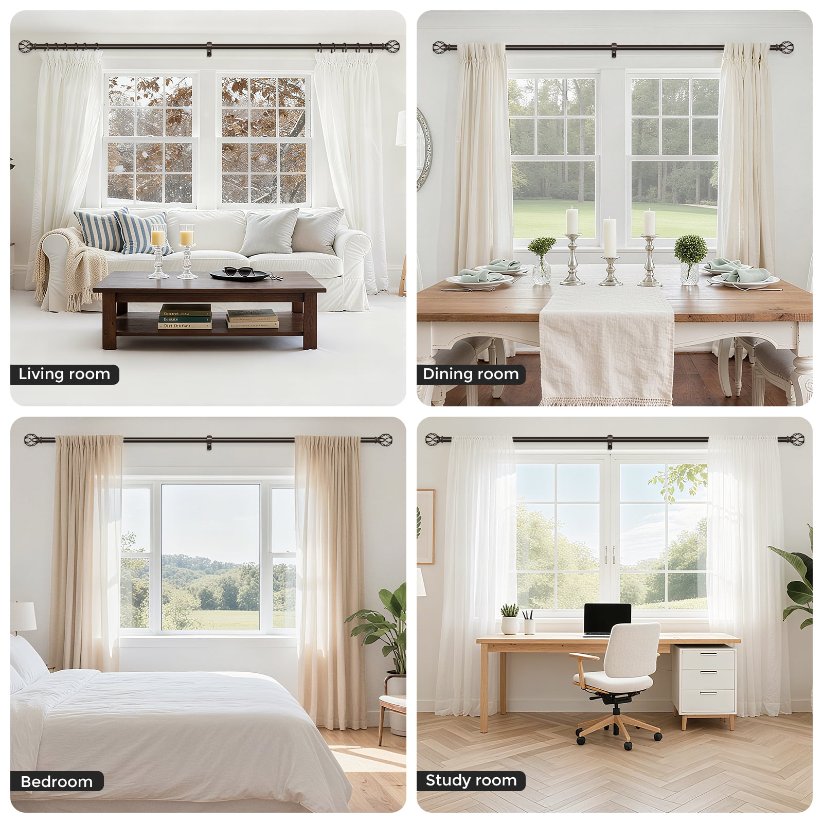 OLV 1" Brown Twist Cage Adjustable Single Curtain Rod Set for Windows,36-88"
