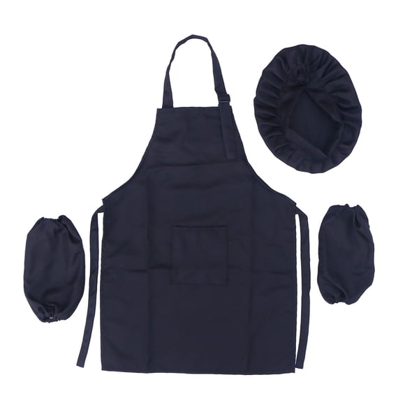 MasteelfCA 3Pcs Chef Set Complete Kids Kitchen Gift Playset with Chef's Hat Apron Cooking Sleeve for Kids Cooking Play (Black, L)
