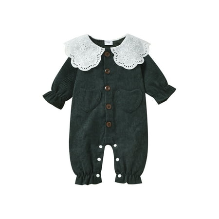 

Bowanadacles Baby Girls Sweet Romper Long Sleeve Peter-Pan Collar Button Corduroy Jumpsuit for Party Photography