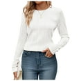 thumbnail image 2 of Long Sleeve Tee Shirts for Women Casual Loose Crewneck Ribbed Knit Blouse Trendy Fall Pullover White M, 2 of 7