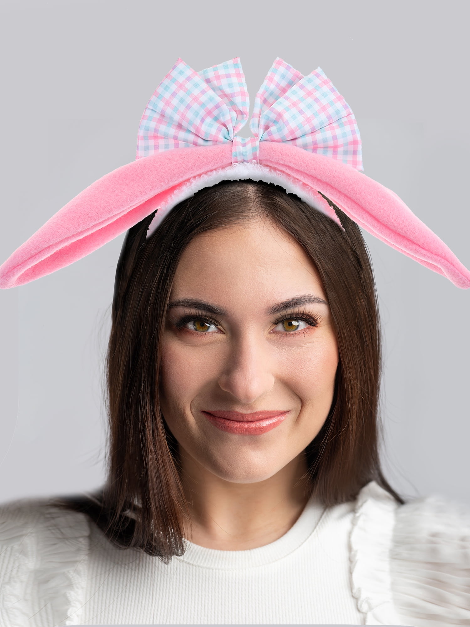 Way to Celebrate Easter Faux Fur Pink Calico Bunny Ears Headband