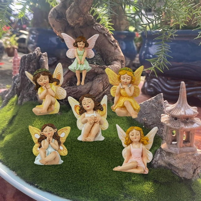 6 minifiguras de jardín de hadas, decoraciones de escritorio, estatuas de niña, figuras de ángeles en miniatura para bonsáis de jardín.