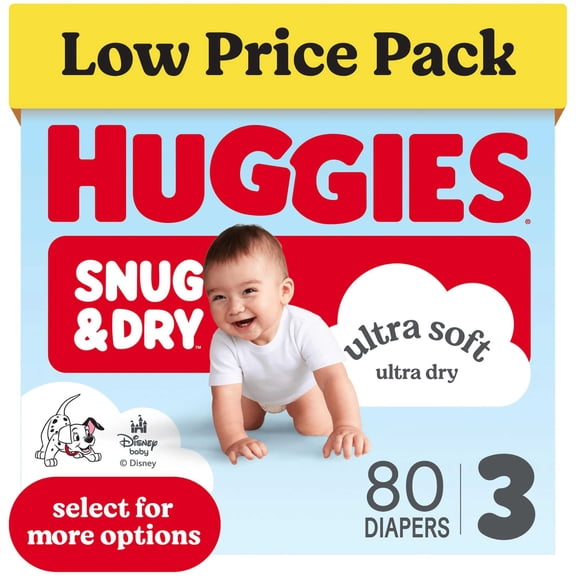 Huggies Snug & Dry Baby Diapers, Size 3 (16-26 lbs), 80 Count (Select for More)