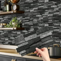 12Pcs Self Adhesive DIY Tiles Stickers 4.72 x 9.68inch Wall Decals Black Gray Stone Brick Pattern Waterproof Peel and Stick Backsplash Decor