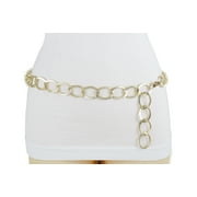 Women Gold Metal Thick Chain Links Narrow Waistband Belt M L XL