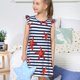 thumbnail image 4 of Fotbe Starfish Navy Blue Stripe Vestido de Dormir para Niñas de 3 a 10 Años, Mangas Cortas, Estilo Princesa, Pijama Camisón con Mangas Voladas-Small, 4 of 6