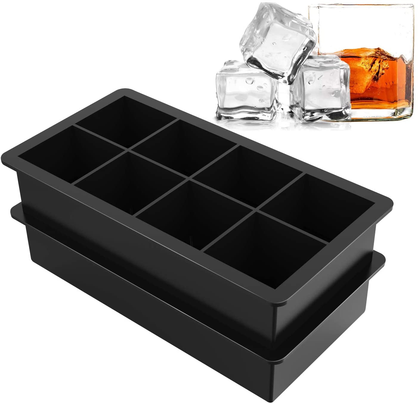 Ice Cube Tray Square Ice Maker Mold Container Tray for Cocktail Whiskey with Lid 