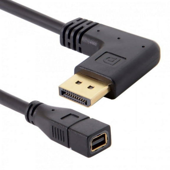 JSER Right Angled DP DisplayPort 90 Degree to Mini DP DisplayPort Female Cable for Displays Monitors