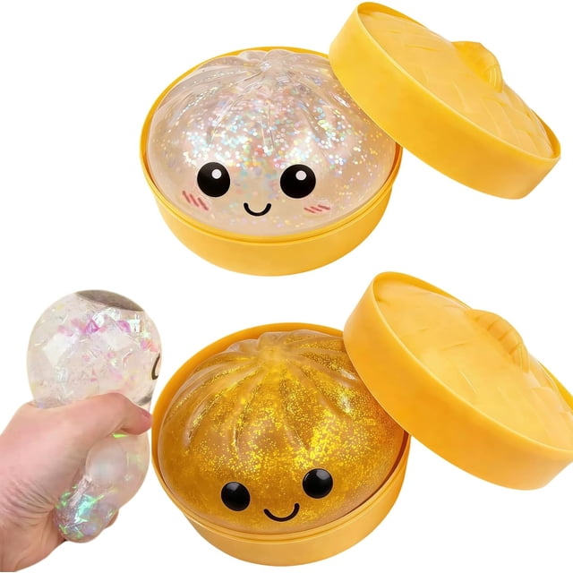 Glitter Dumpling Squishy – Herramienta de Alivio de Estrés de Ascenso Lento para Adolescentes y Adultos (13 ) (White Gold)
