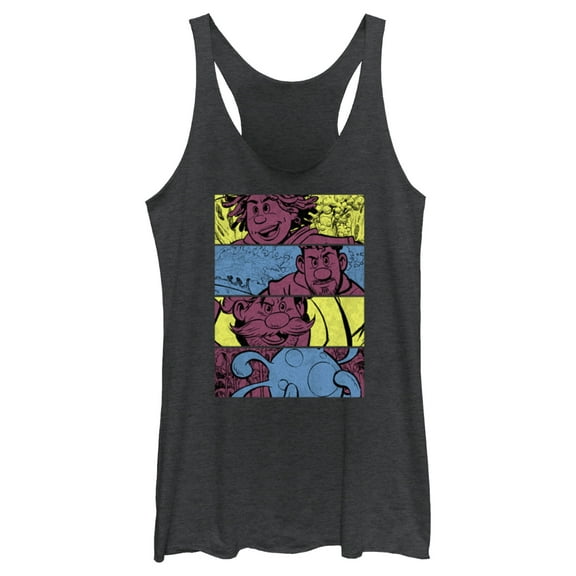 Women's Strange World Clade Family Comic Strips Racerback Tank Top Black Heather X Large