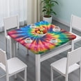 thumbnail image 3 of Colorful Rainbow Tie Dye Spiral Pattern Square Fitted Tablecloth with Elastic Edge,Square Table Cover,Washable Elastic Table Cover for Home Kitchen Party Decor 36"x36", 3 of 6