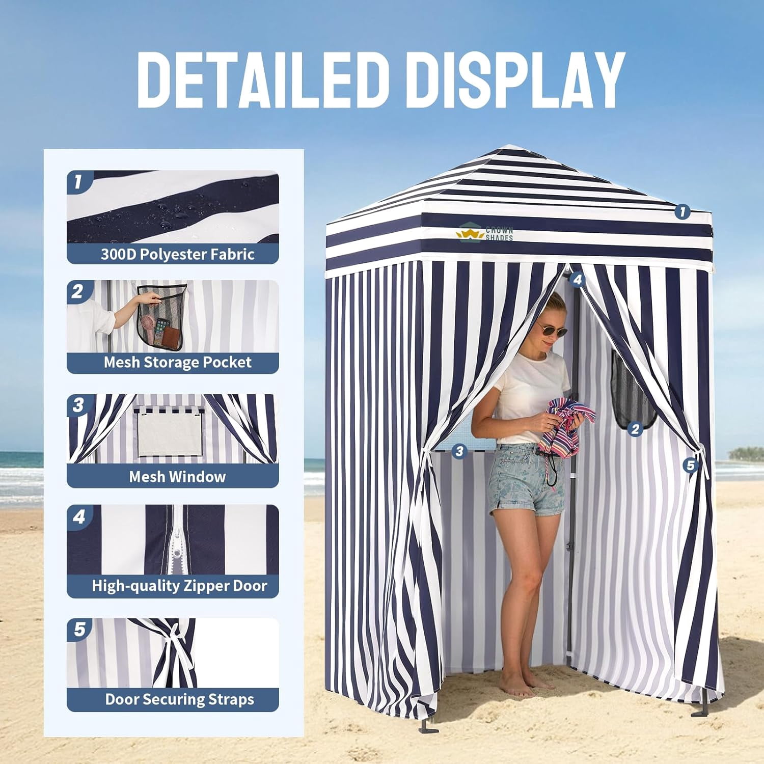 CROWN SHADES 4x4 Pop Up Changing Tent Patented One Push Setup Portable Changing Room Privacy Canopy for Camping Bule/White