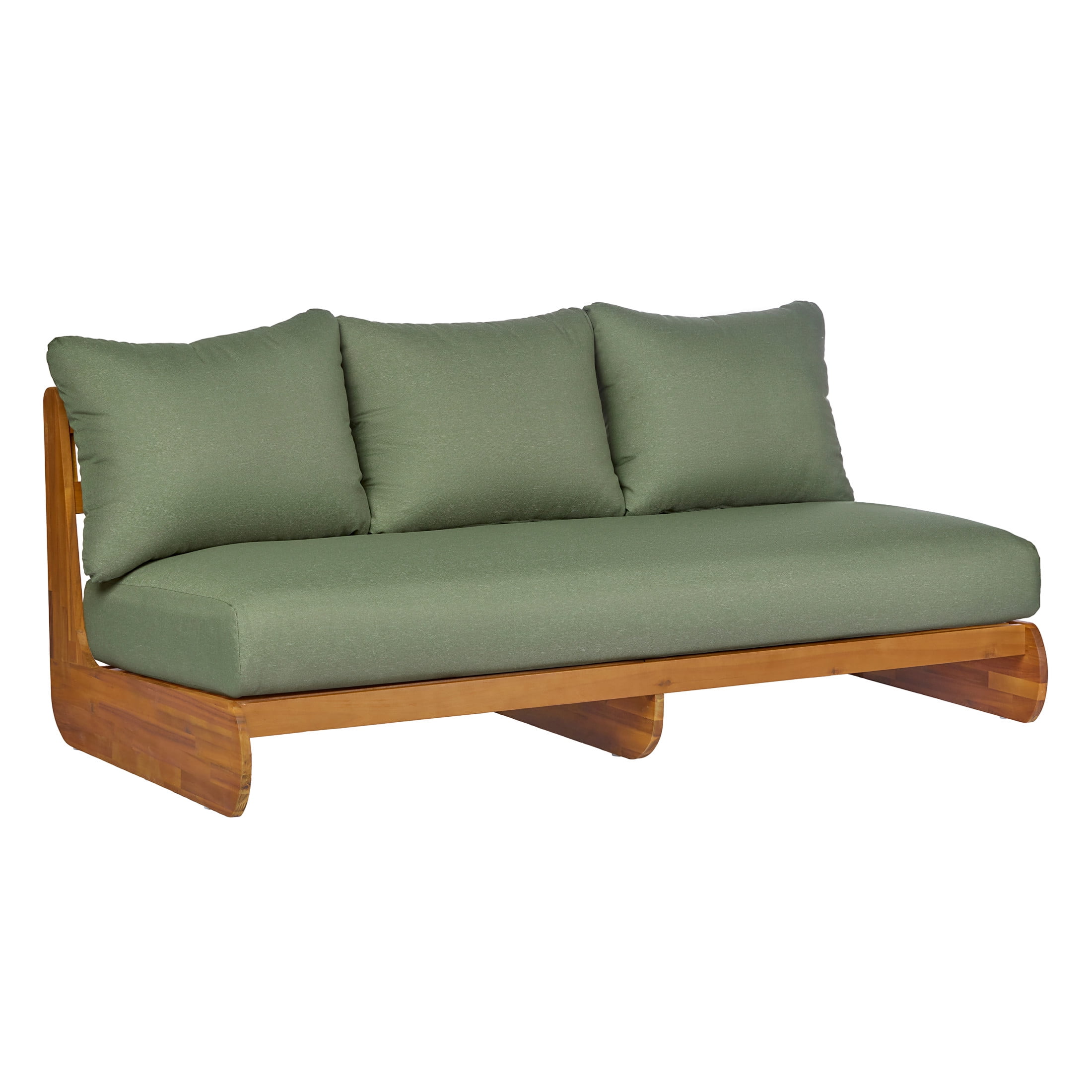 Christopher Knight Home Outdoor 3-Seat Sofa with Reclined Wood Frame & Water-Resistant Cushions, Teak+Beige