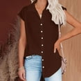 thumbnail image 6 of Tittly Button Down Shirts Womens Shirts Ladies Casual Solid Color Breathable Single Breasted Shirts Women's Short Sleeve Tops Cotton And Linen Short Sleeve Shirts Tshirts Shirts Coffee L, 6 of 7
