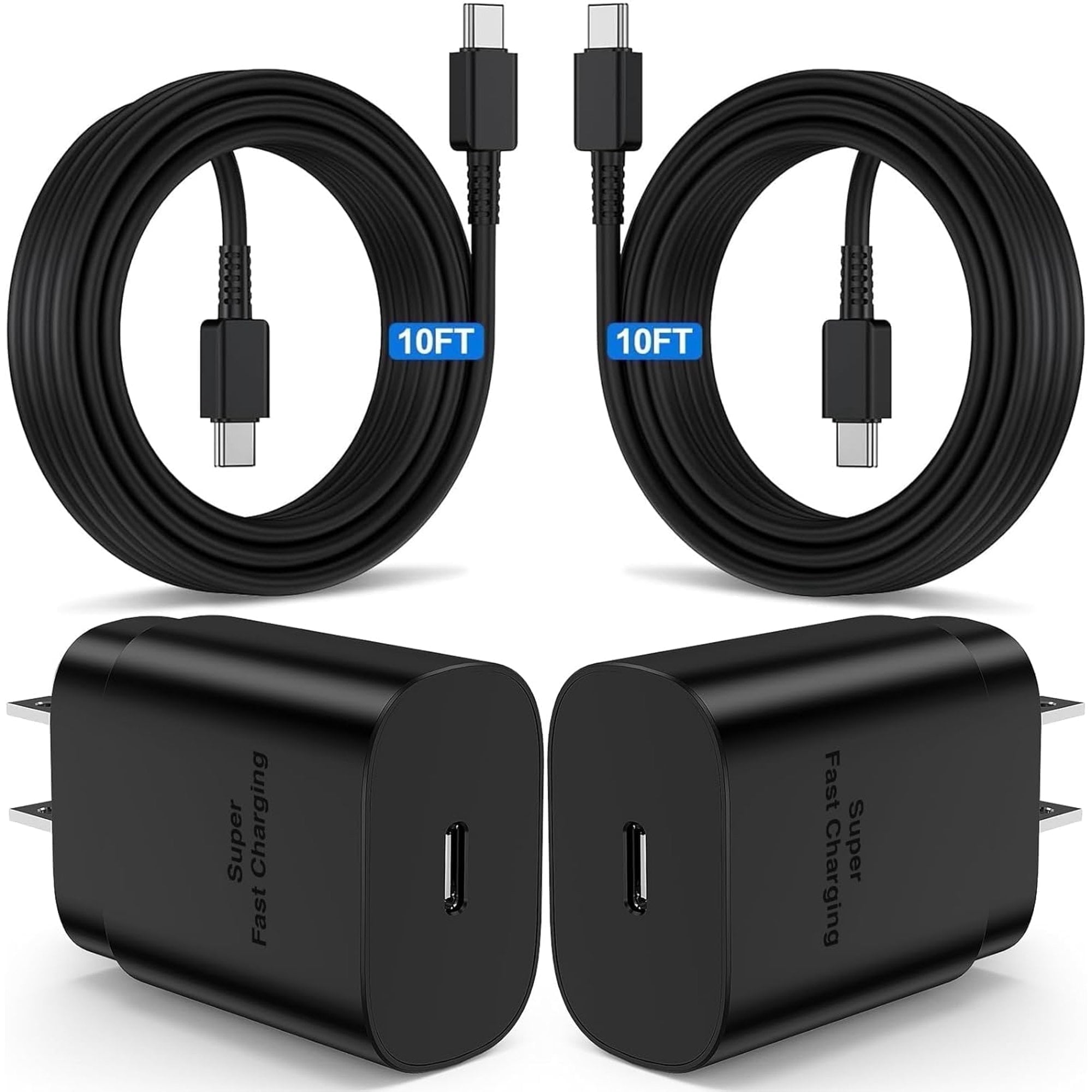 Super Fast Charger Type C, 2Pack 25W USB C Fast Charging Block Wall Charger with 2*10FT Android Charger Cable Compatible with Samsung Galaxy S26/S26 Ultra/S25/S24/S23 Ultra/S23+/S22/S21 Case